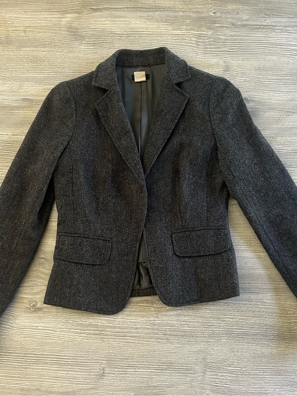 J.Crew École Herringbone Blazer Jacket 100% Wool Heather Graphite Fall 08 Size 0